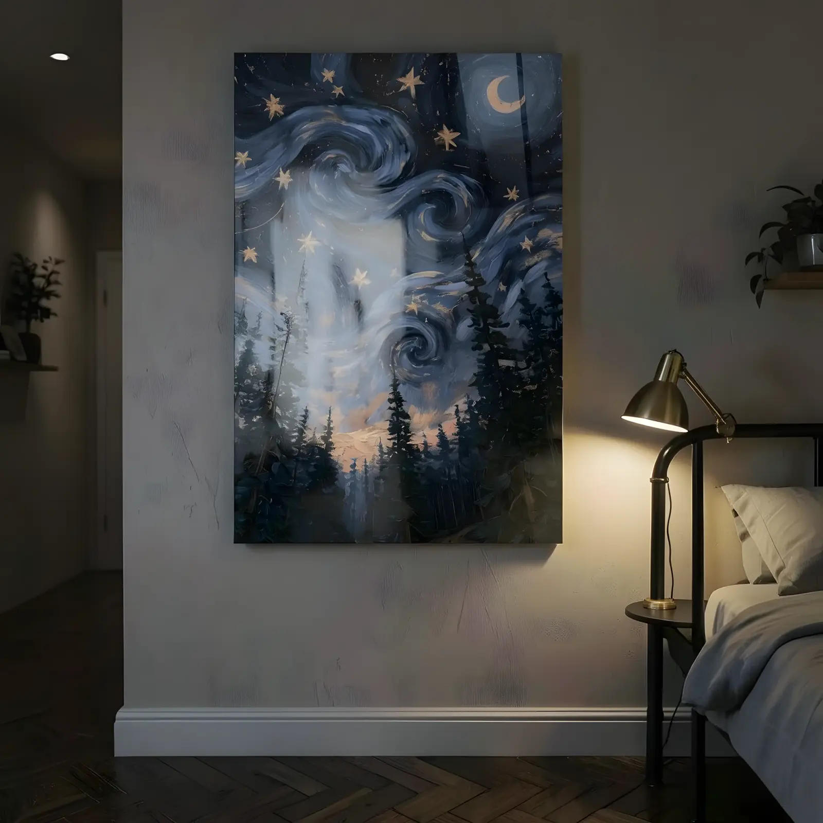 Starry Night Forest Wall Art Swirling Sky | Glass Wall Art — 5