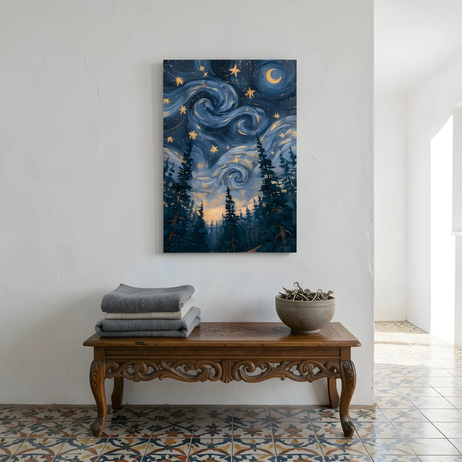 Starry Night Forest Wall Art Swirling Sky | Glass Wall Art — 6