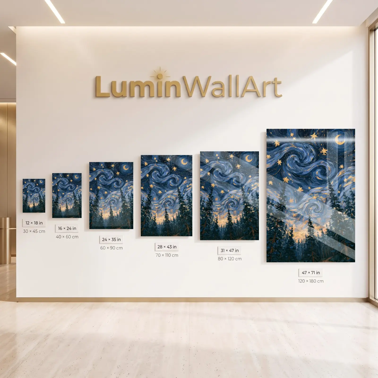 Starry Night Forest Wall Art Swirling Sky | Glass Wall Art — 8
