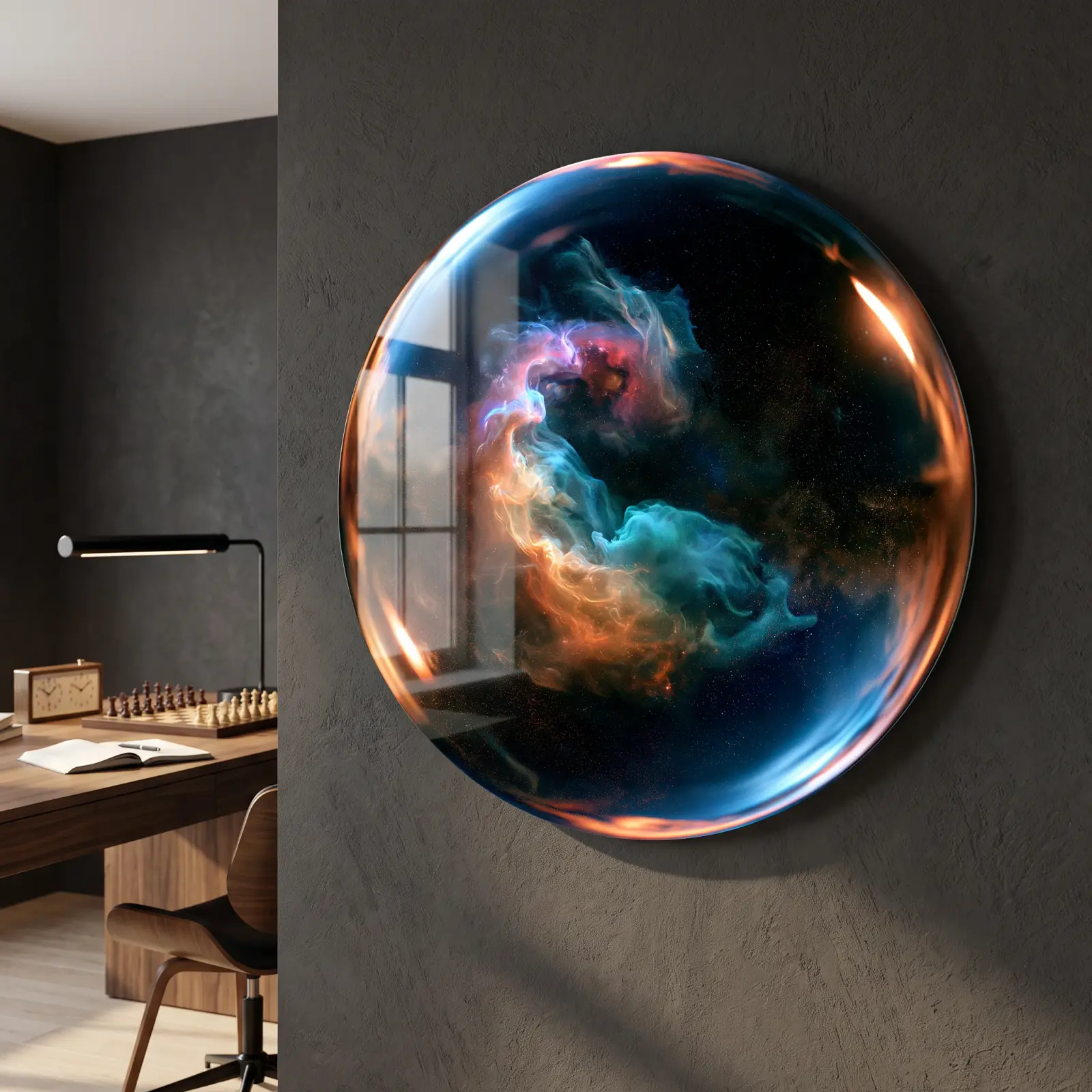 Nebula Glass Wall Art Round Cosmic Space Tempered Glass Print