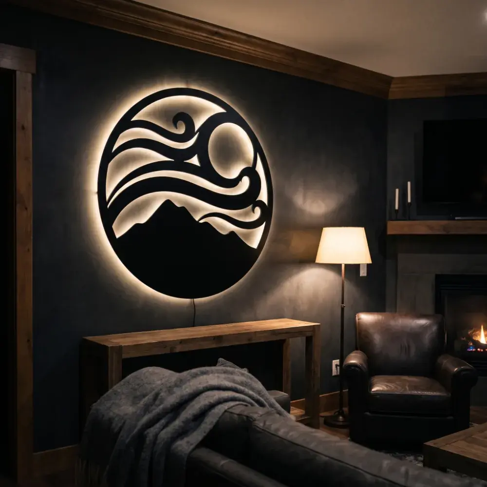 LED Mountain Wave Metal Wall Art – Tidal Summit, Backlit Living Room Decor — 6