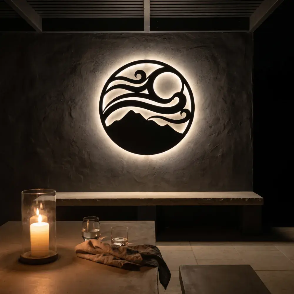 LED Mountain Wave Metal Wall Art – Tidal Summit, Backlit Living Room Decor — 7
