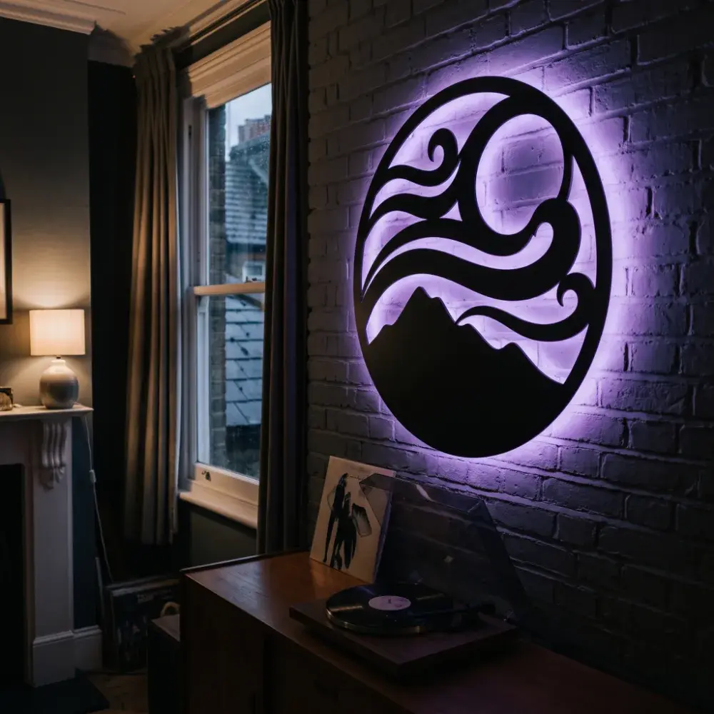 LED Mountain Wave Metal Wall Art – Tidal Summit, Backlit Living Room Decor — 8