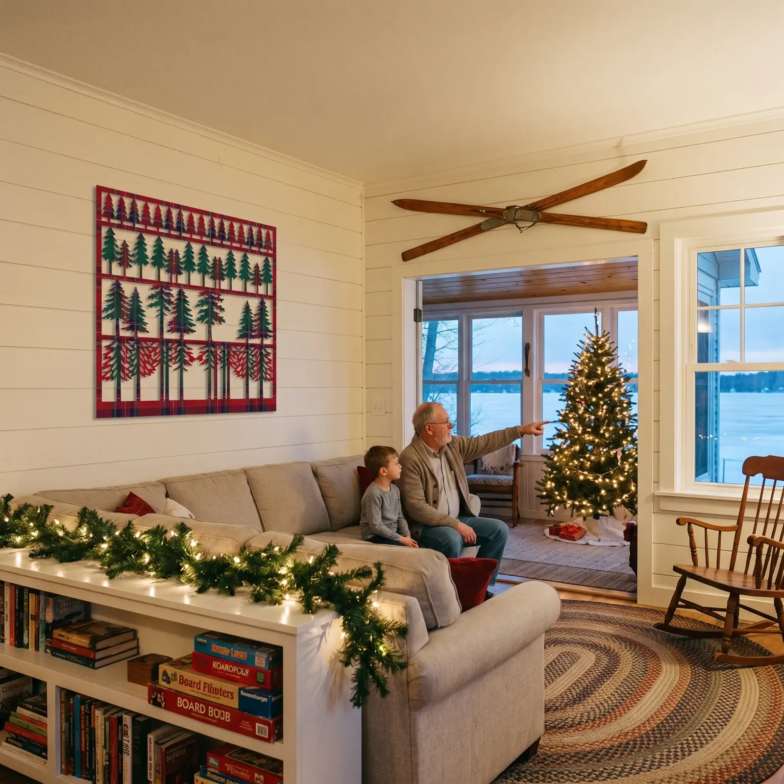 Christmas Tartan Forest Metal Wall Art – Plaid Pines, Holiday Living Room Decor — 2