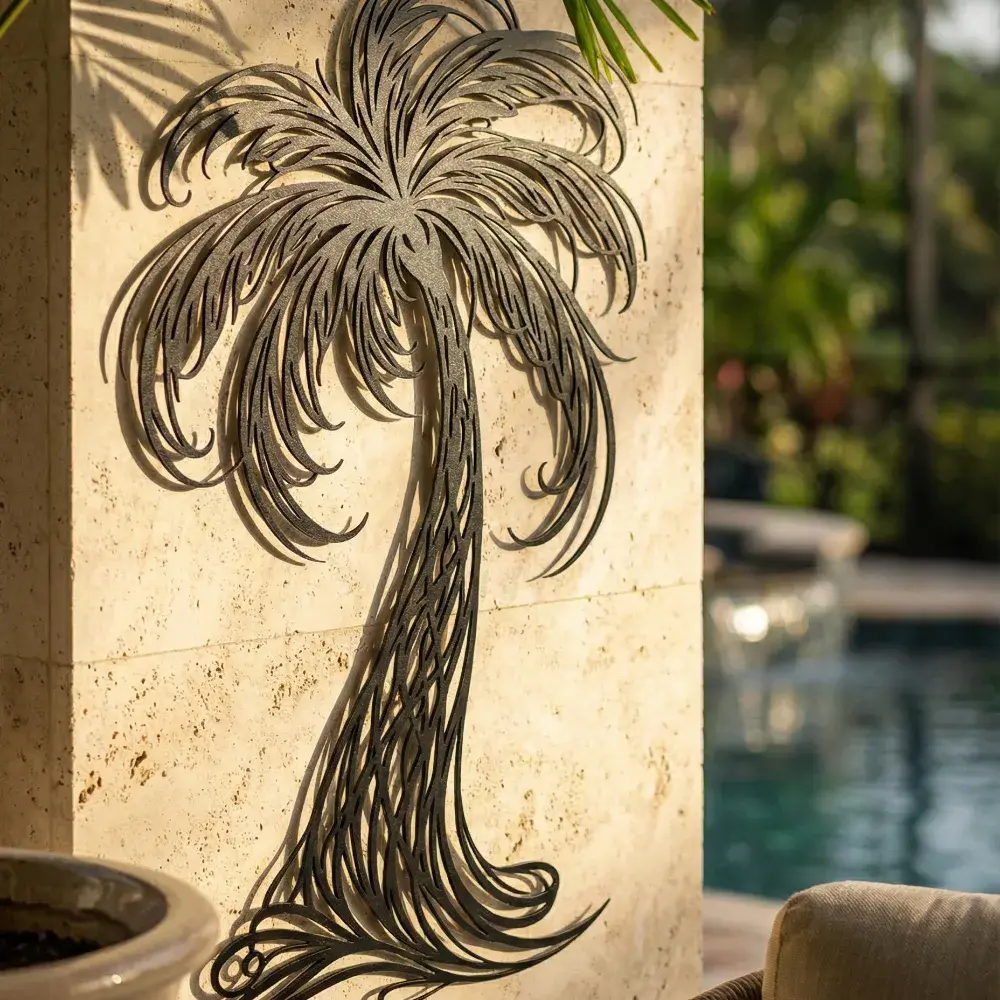 Palm Tree Metal Wall Art – Breezy Fronds, Coastal Living Room Decor