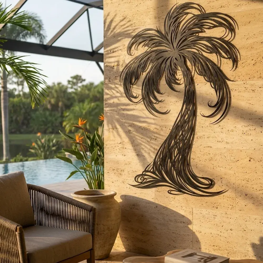 Palm Tree Metal Wall Art – Breezy Fronds, Coastal Living Room Decor — 6