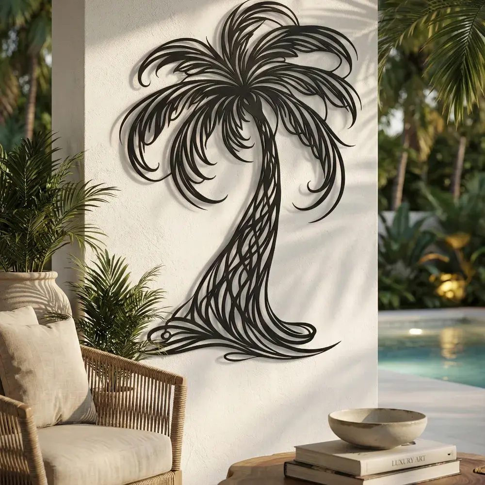 Palm Tree Metal Wall Art – Breezy Fronds, Coastal Living Room Decor — 7