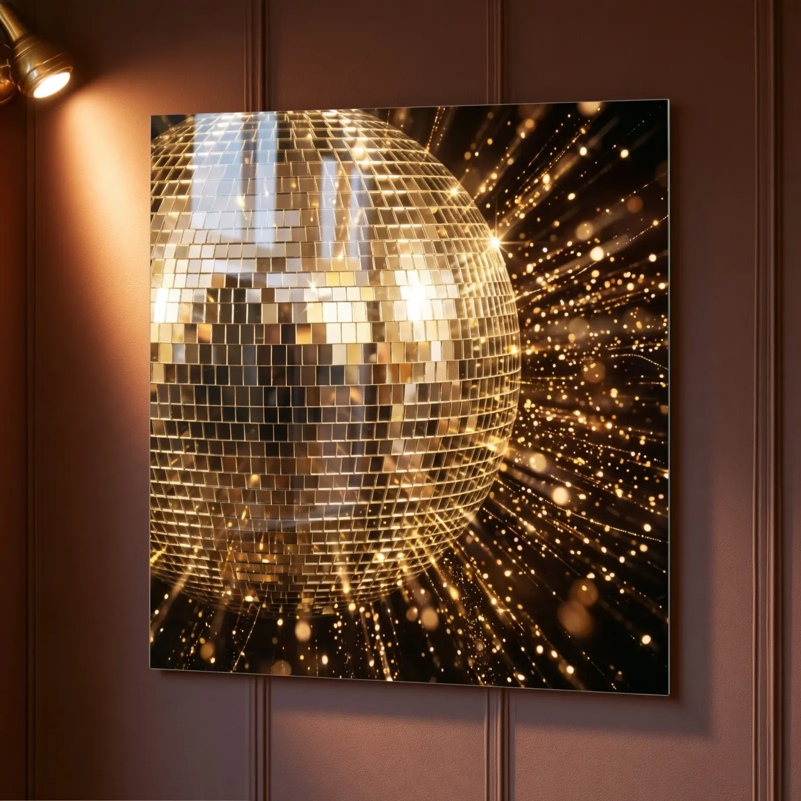 Gold Disco Ball Wall Art Sparkling Mirror Glow | Glass Wall Art