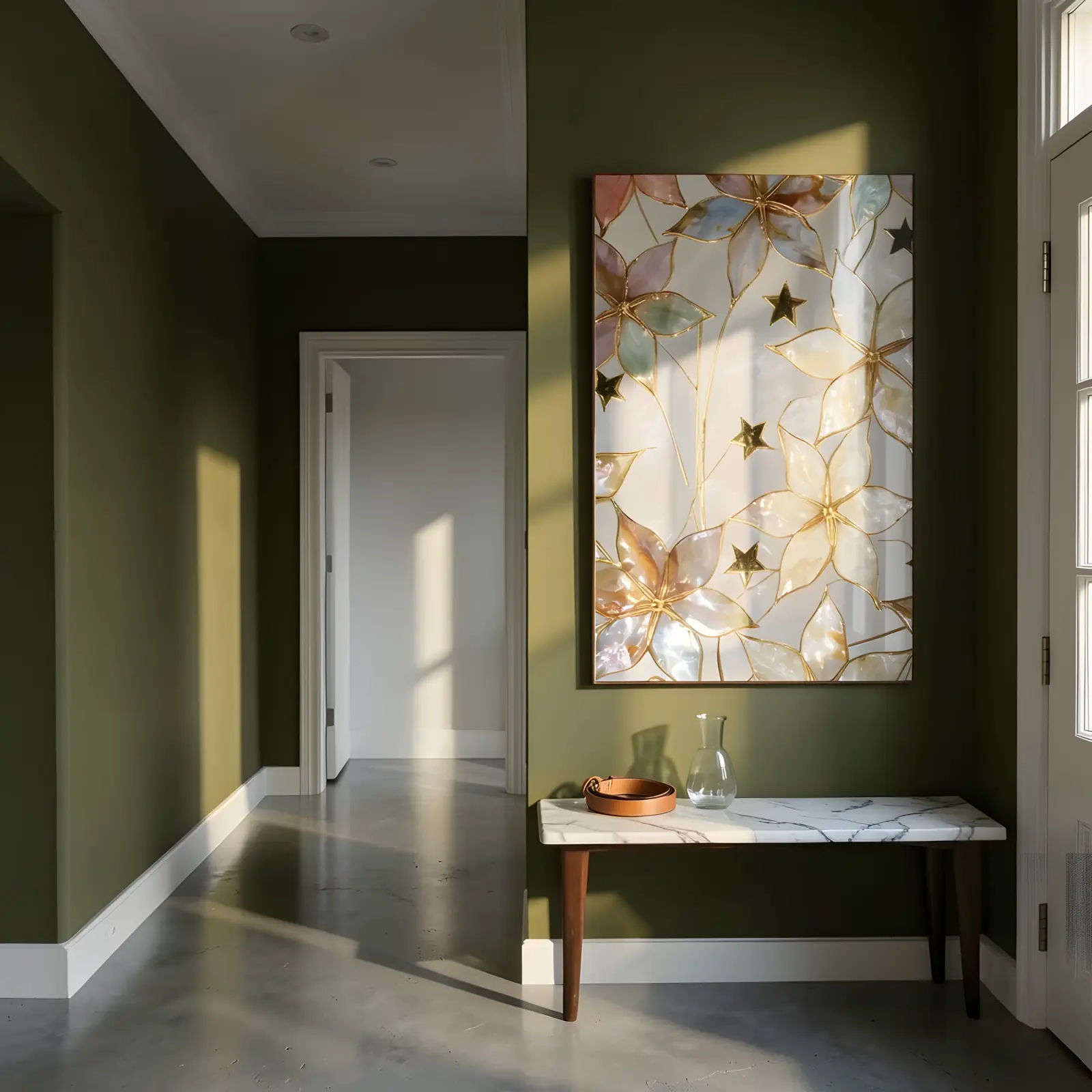 Gold Floral Stained Glass Style Pearl Blossom | Glass Wall Art — 6