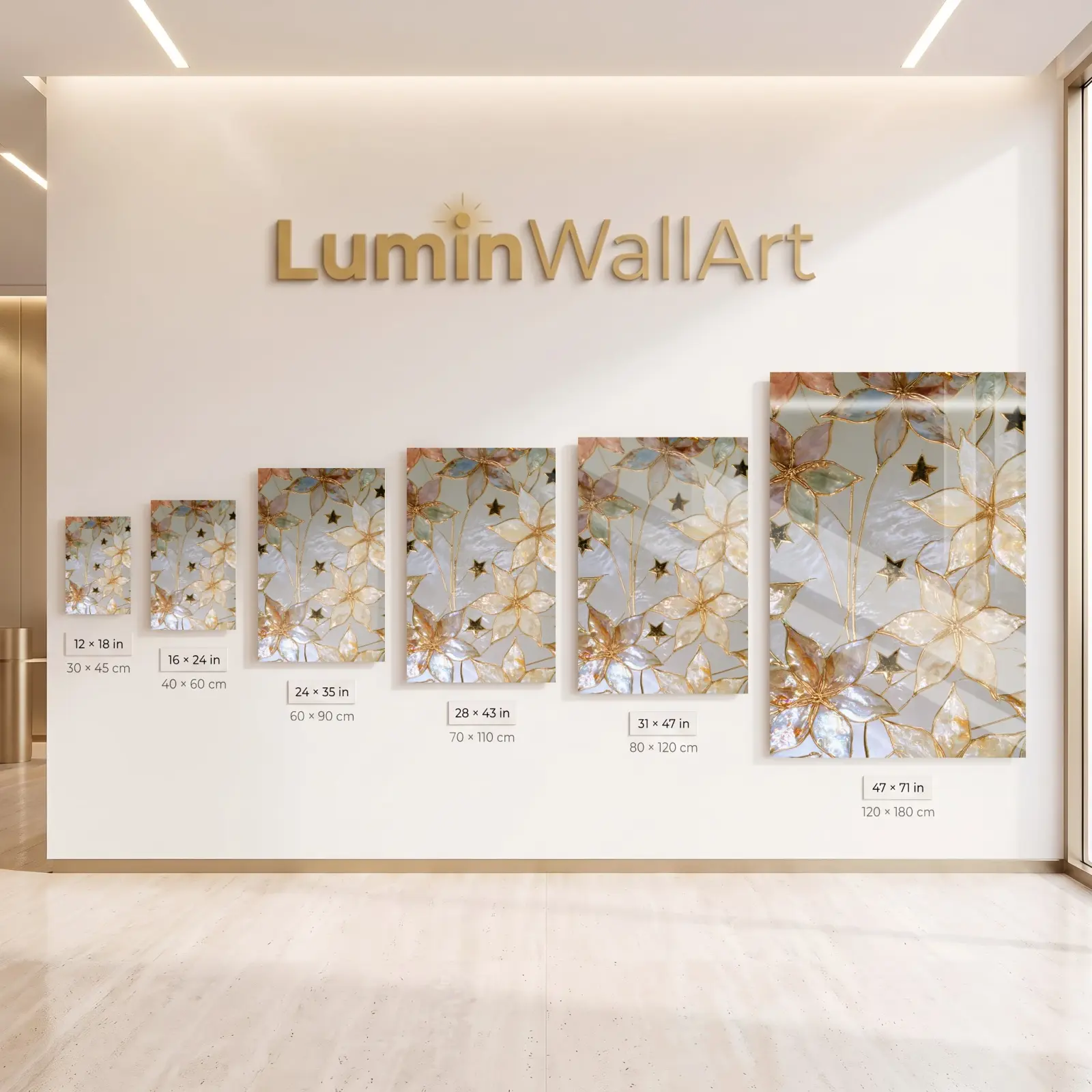 Gold Floral Stained Glass Style Pearl Blossom | Glass Wall Art — 8