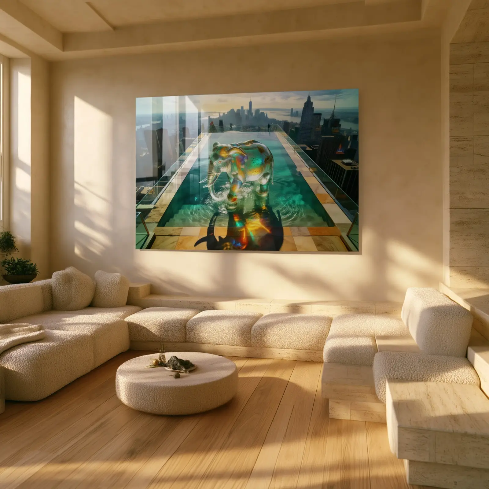 Crystal Elephant Rooftop Pool City Skyline | Glass Wall Art — 2