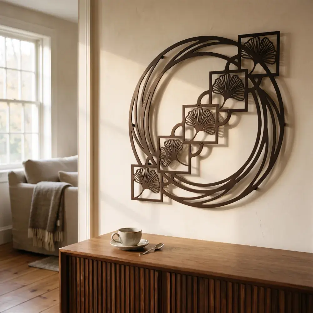 Ginkgo Metal Wall Art – Ginkgo Reverie, Art Nouveau Living Room Decor
