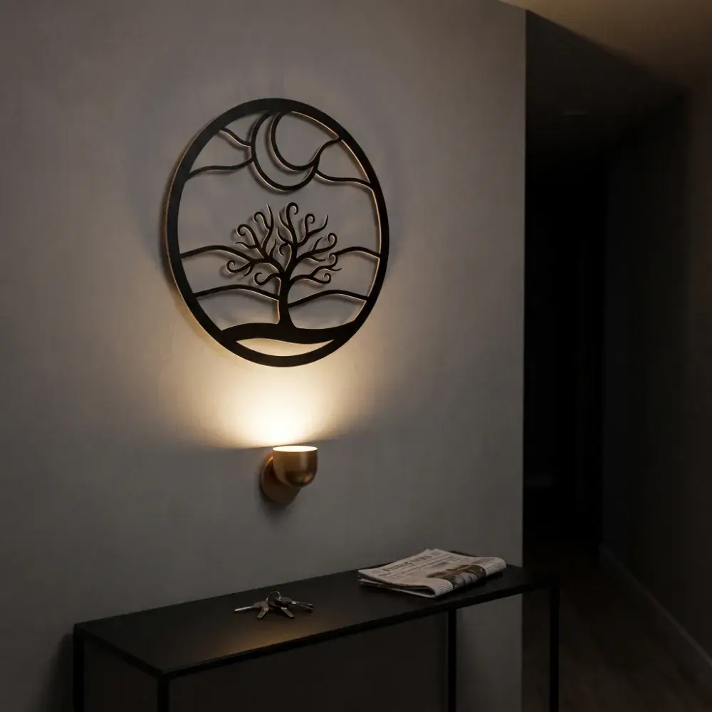 Tree of Life Metal Circle Wall Art – Midnight Grove, Moon Landscape Living Room Decor — 6