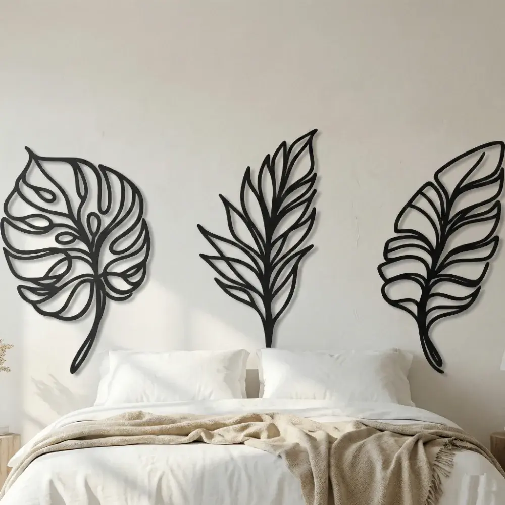 Tropical Leaf Metal Wall Art – Botanical Trio, Coastal Minimalist Decor — 2