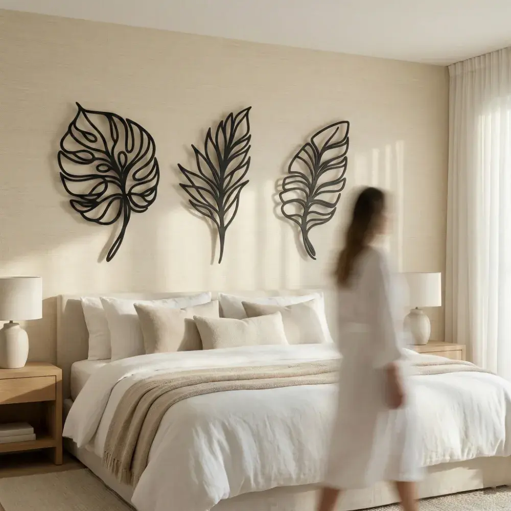 Tropical Leaf Metal Wall Art – Botanical Trio, Coastal Minimalist Decor — 3
