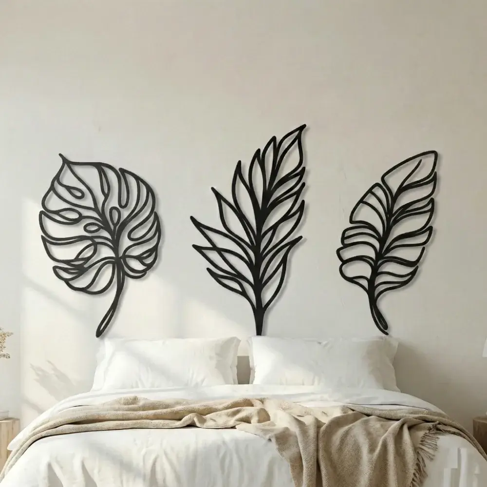 Tropical Leaf Metal Wall Art – Botanical Trio, Coastal Minimalist Decor — 5