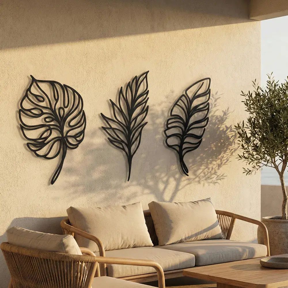Tropical Leaf Metal Wall Art – Botanical Trio, Coastal Minimalist Decor — 6