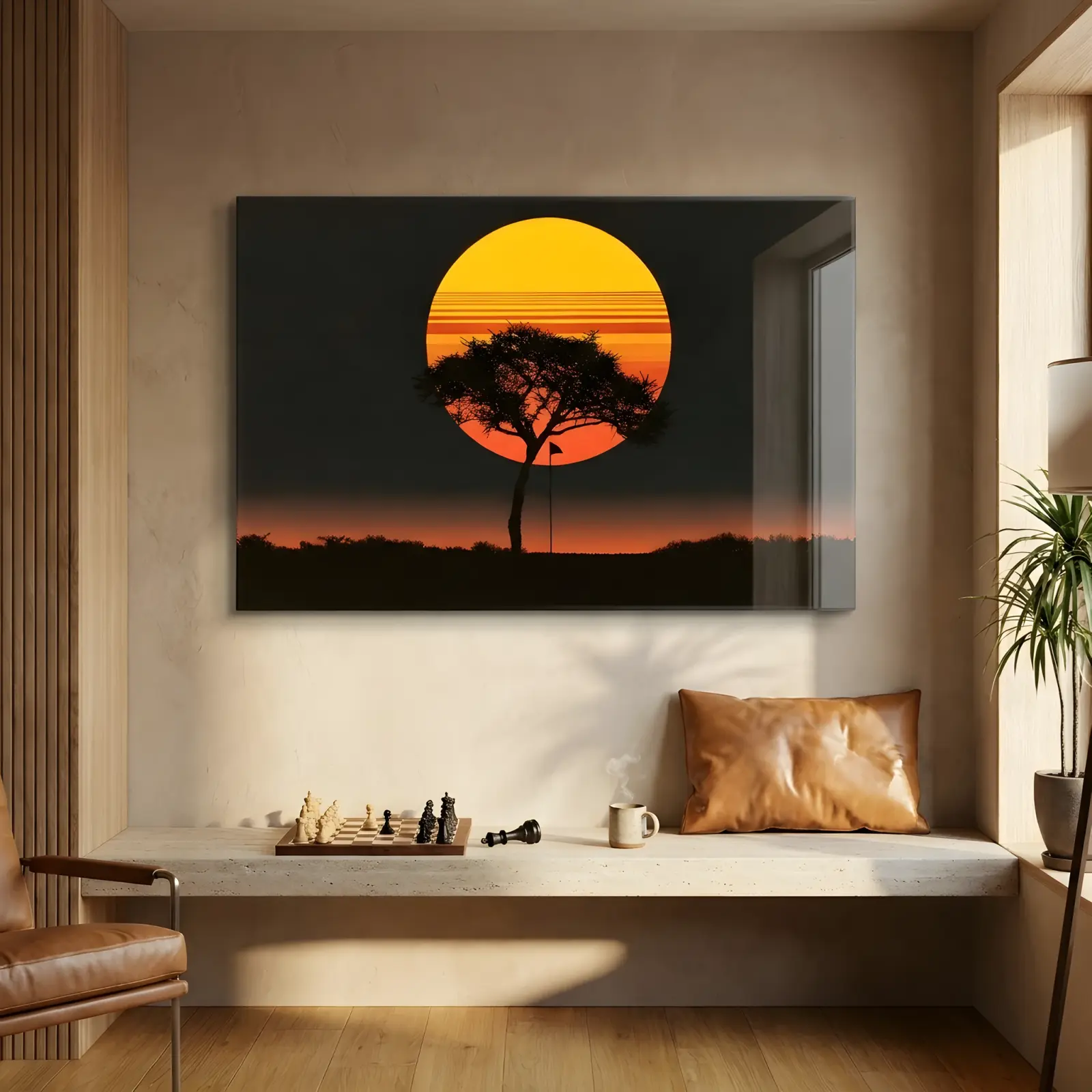 African Sunset Wall Art Acacia Tree Silhouette | Glass Wall Art