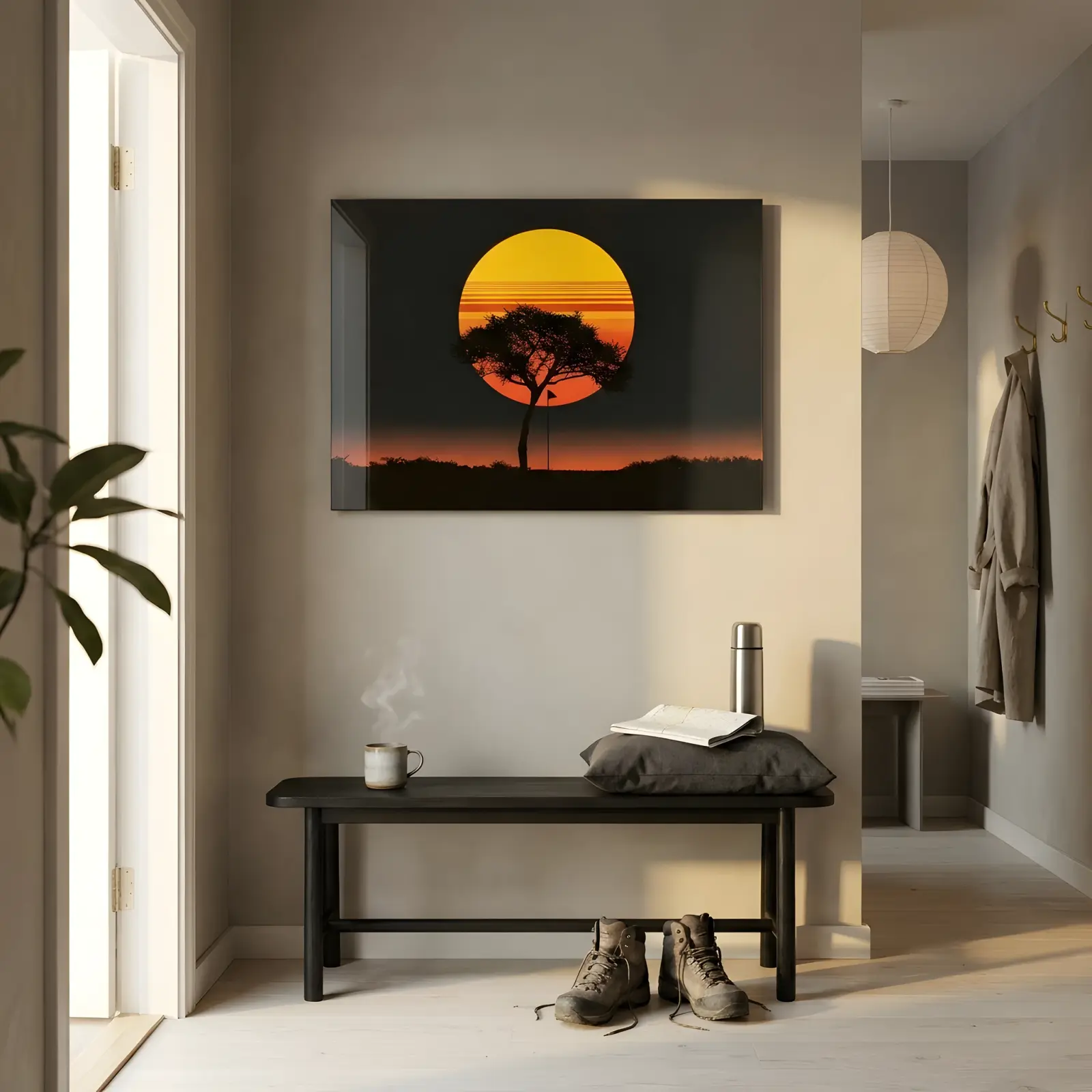African Sunset Wall Art Acacia Tree Silhouette | Glass Wall Art — 2