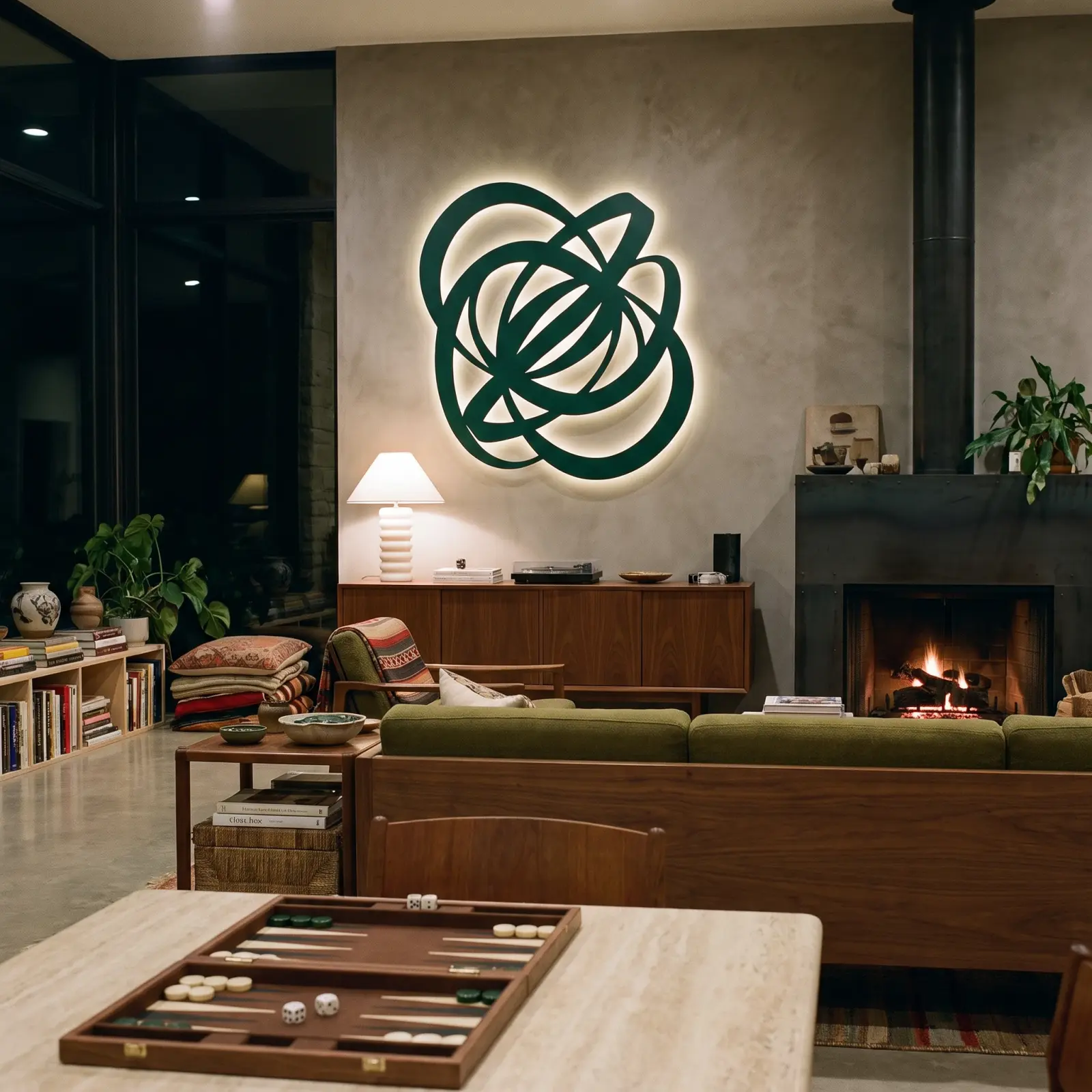 Abstract Orbit Loops Metal Wall Art LED Backlit – Still Motion, Dining Room Decor