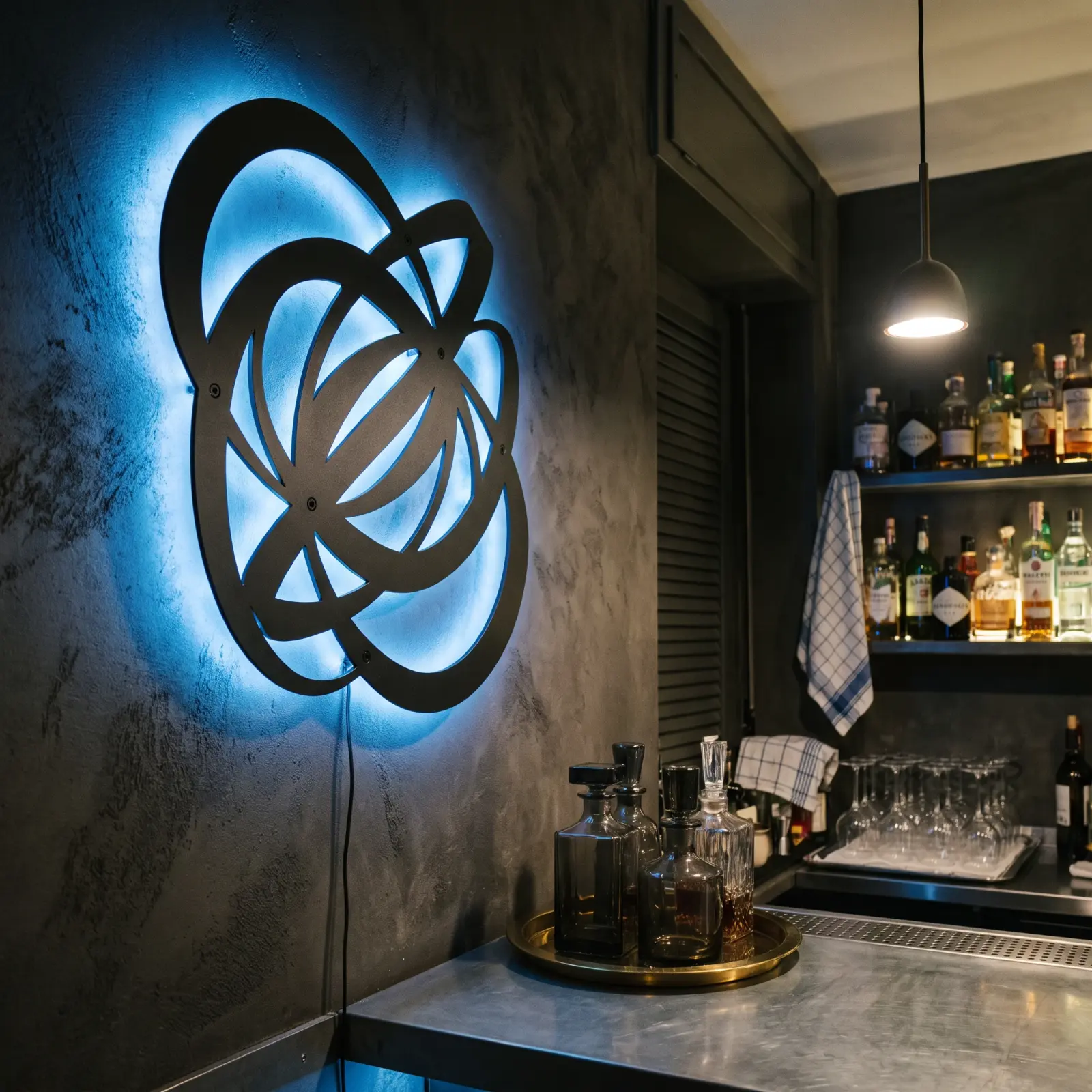 Abstract Orbit Loops Metal Wall Art LED Backlit – Still Motion, Dining Room Decor — 3
