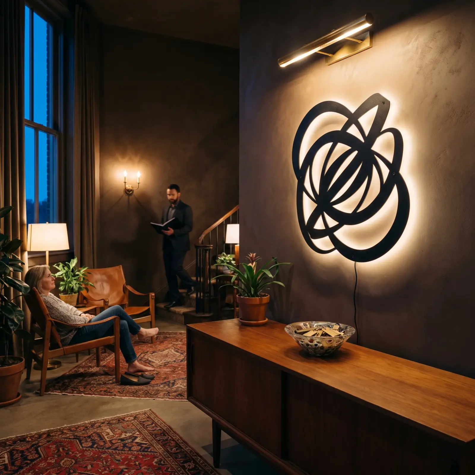 Abstract Orbit Loops Metal Wall Art LED Backlit – Still Motion, Dining Room Decor — 5