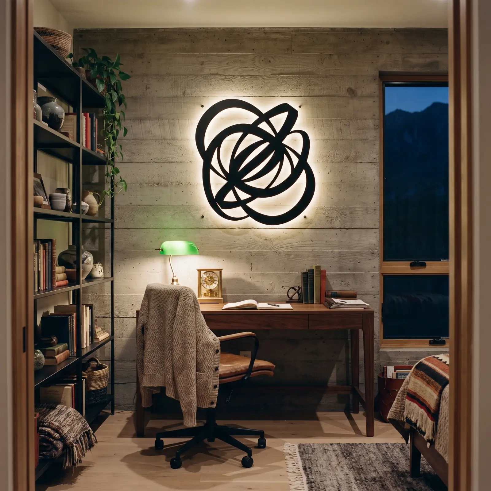 Abstract Orbit Loops Metal Wall Art LED Backlit – Still Motion, Dining Room Decor — 8