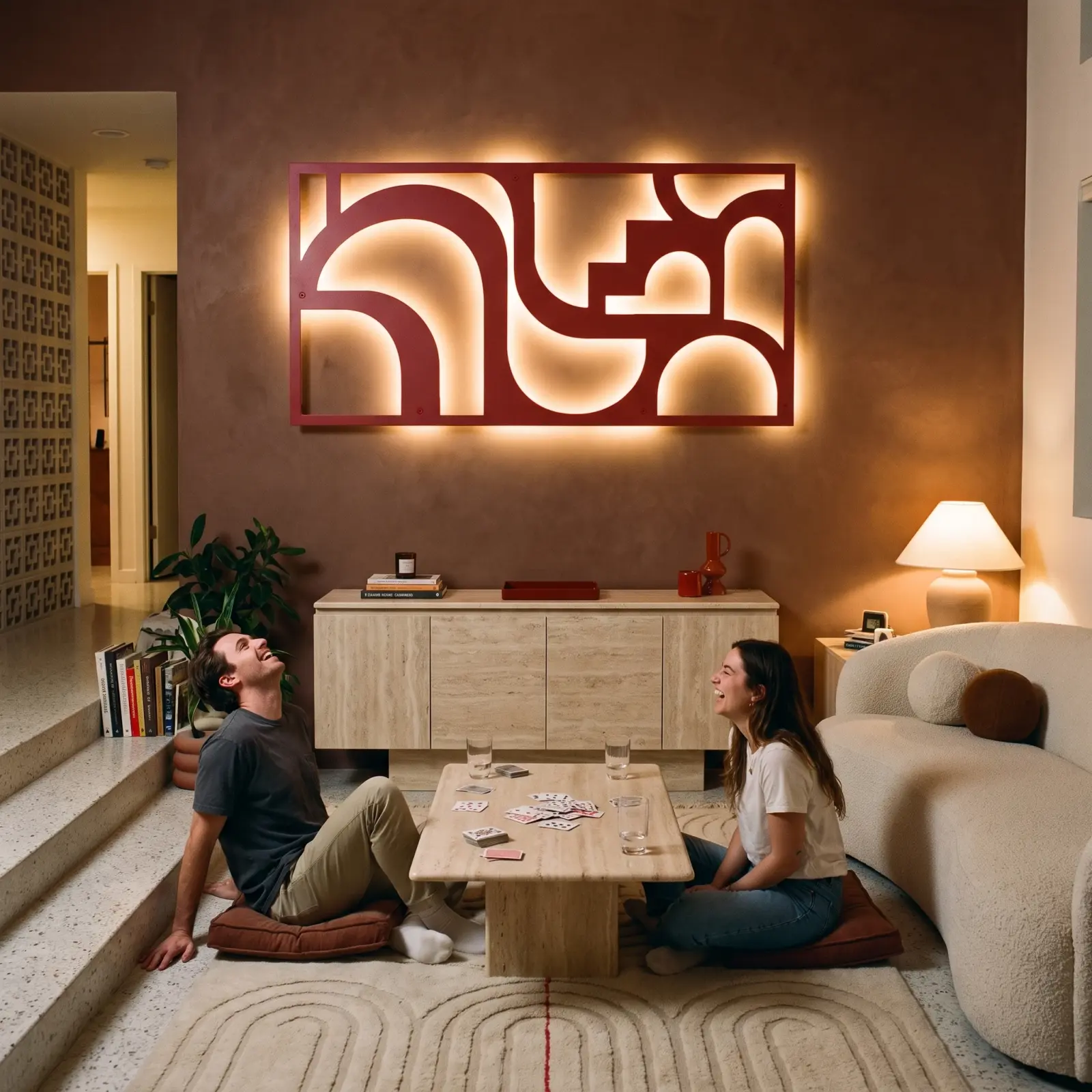 Abstract Geometric Metal LED Wall Art Backlit – Arch Cadence, Living Room Decor