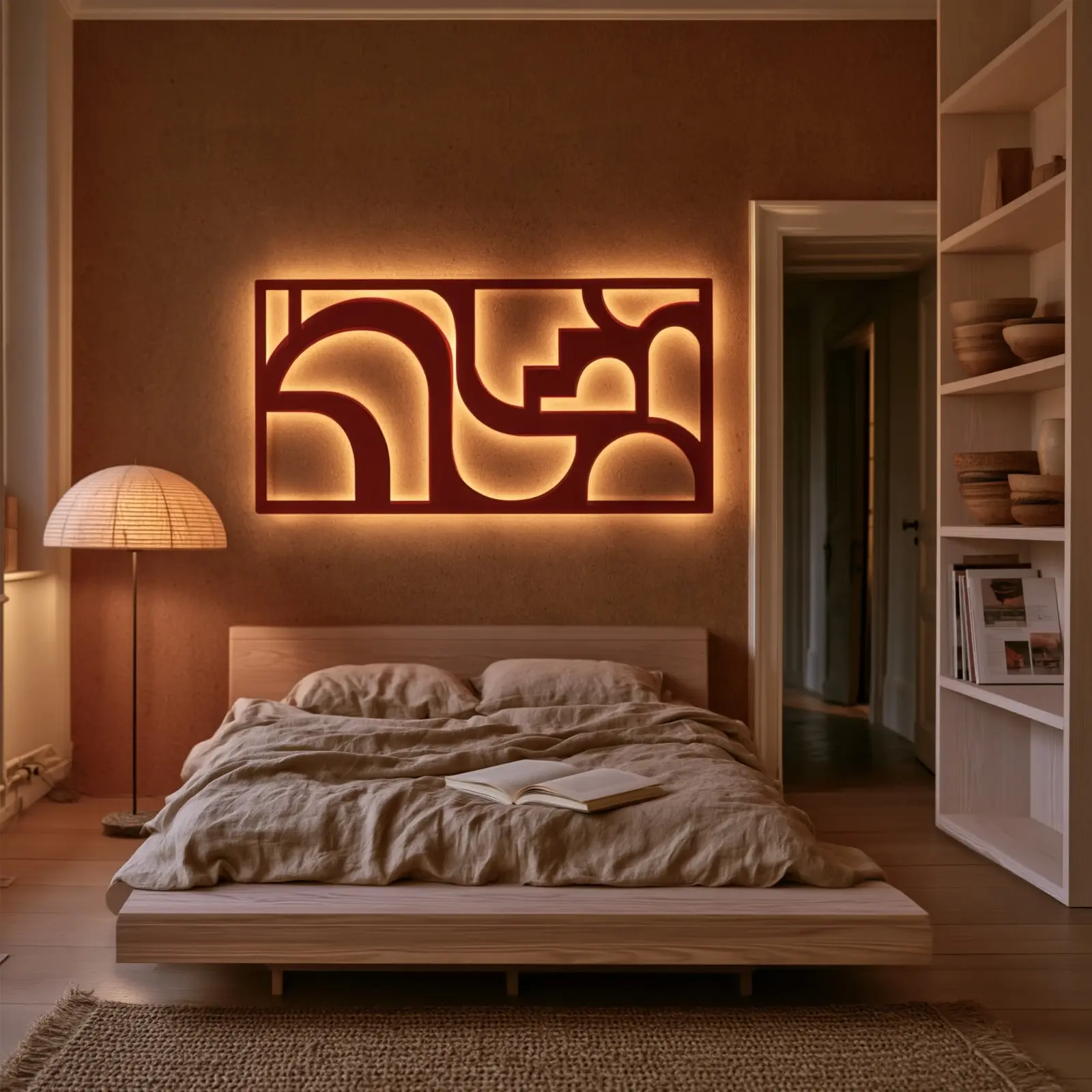 Abstract Geometric Metal LED Wall Art Backlit – Arch Cadence, Living Room Decor — 5