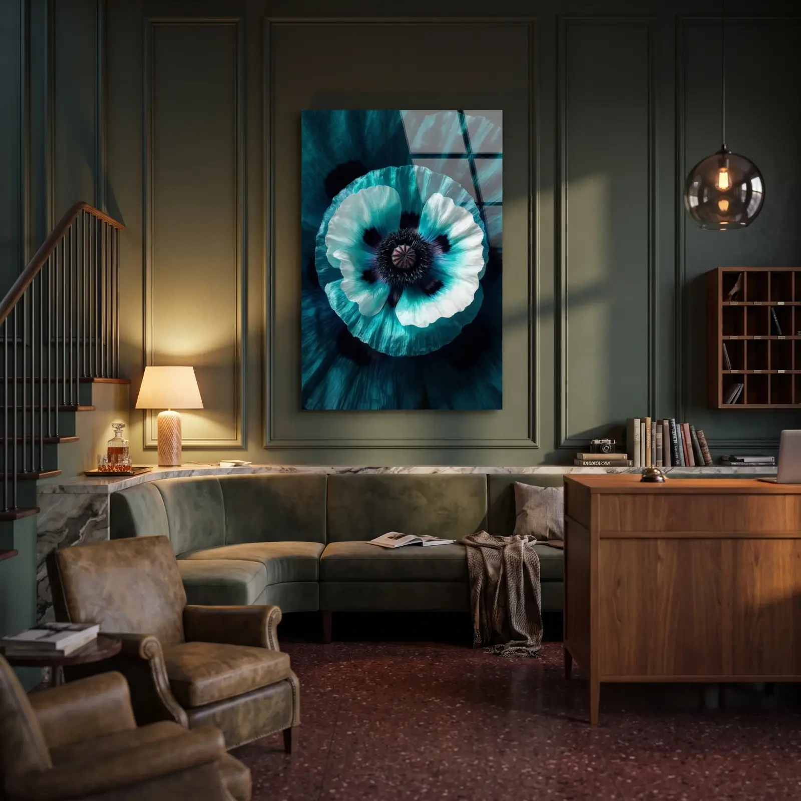 Teal Poppy Flower Macro Botanical Wall Art | Glass Wall Art — 3
