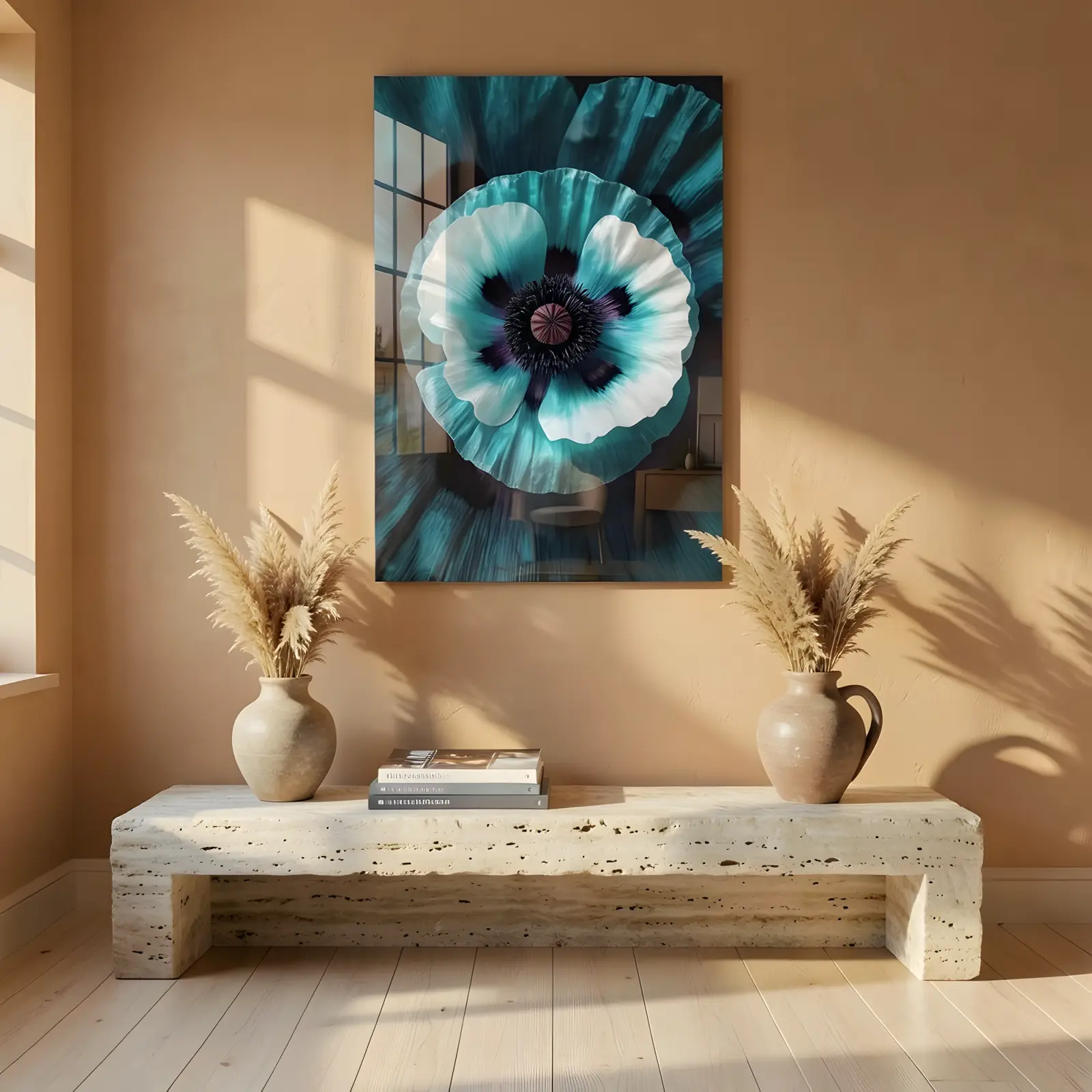 Teal Poppy Flower Macro Botanical Wall Art | Glass Wall Art — 4