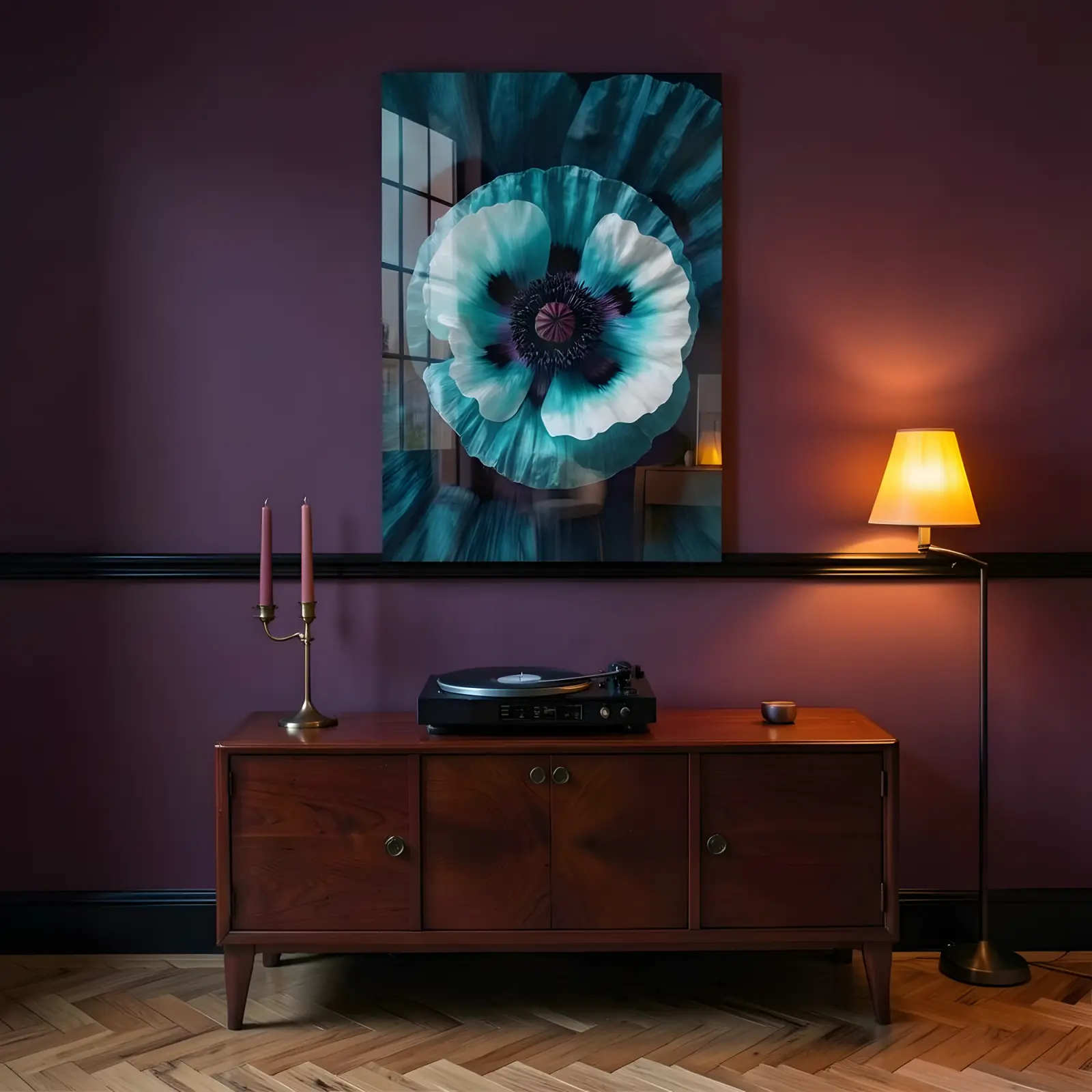Teal Poppy Flower Macro Botanical Wall Art | Glass Wall Art — 5