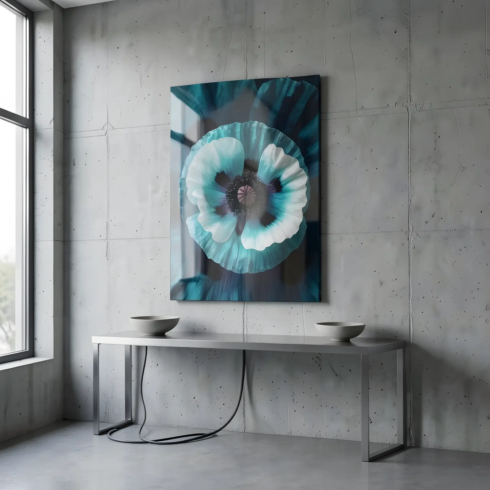 Teal Poppy Flower Macro Botanical Wall Art | Glass Wall Art — 6