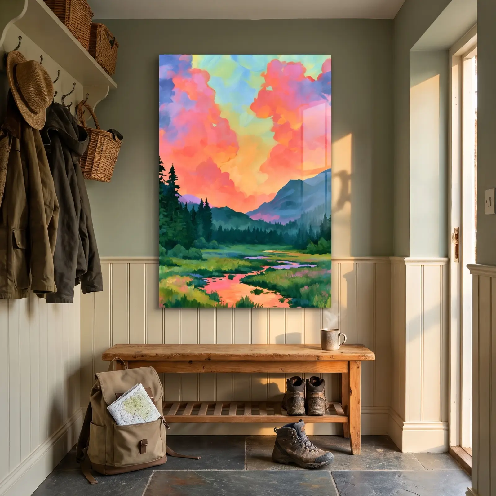 Mountain Sunset Landscape Painterly Alpine Valley | Glass Wall Art — 2