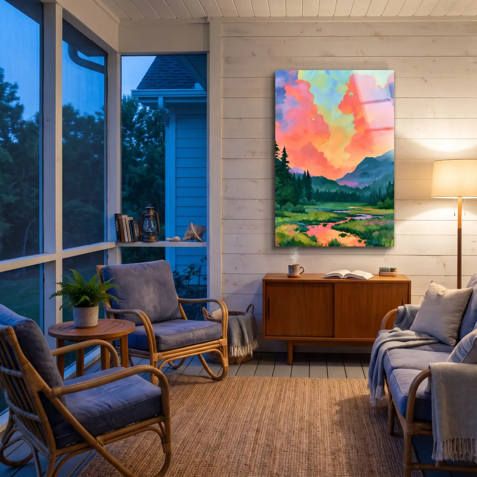 Mountain Sunset Landscape Painterly Alpine Valley | Glass Wall Art — 4