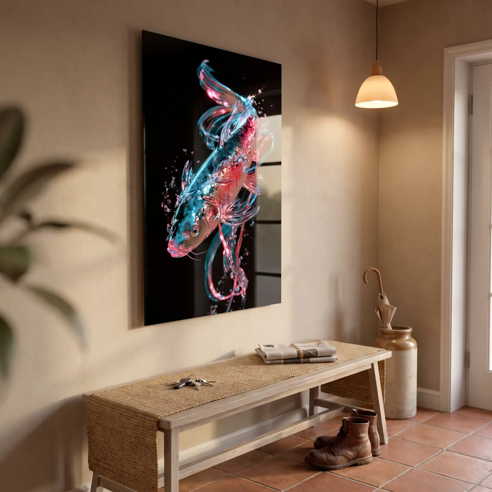Neon Koi Fish Wall Art Iridescent Aquatic Decor | Glass Wall Art — 2