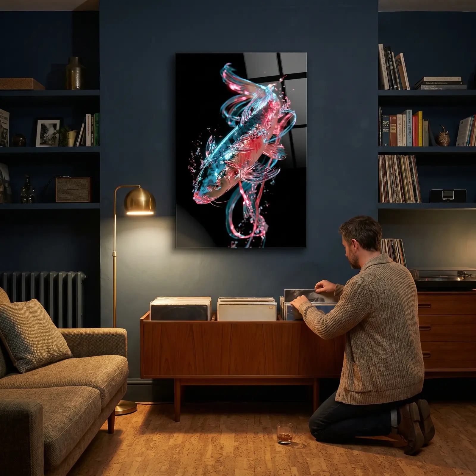 Neon Koi Fish Wall Art Iridescent Aquatic Decor | Glass Wall Art — 3