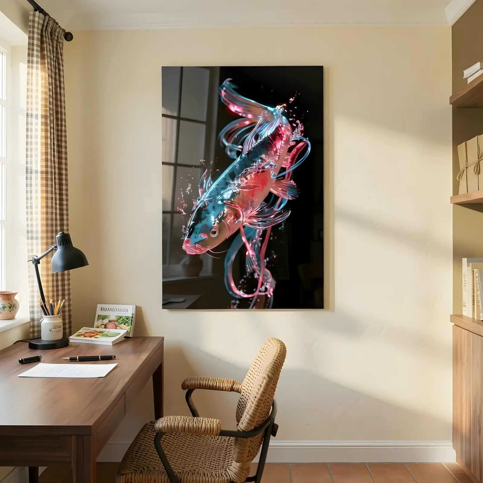 Neon Koi Fish Wall Art Iridescent Aquatic Decor | Glass Wall Art — 4