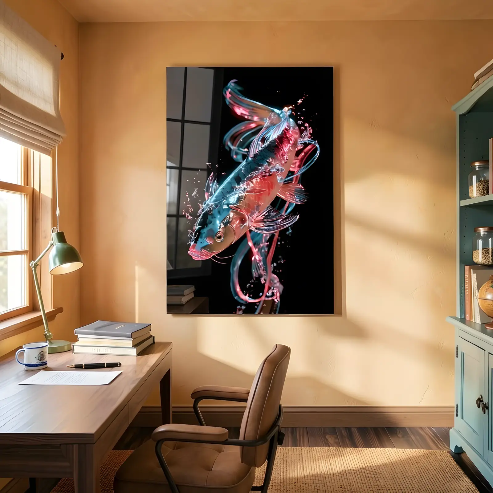 Neon Koi Fish Wall Art Iridescent Aquatic Decor | Glass Wall Art — 5