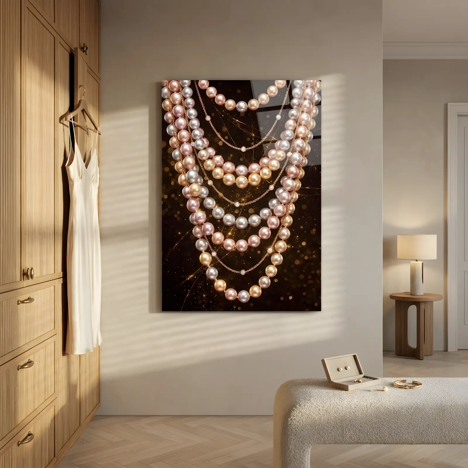 Pearl Strand Glass Wall Art Luxury Jewelry Tempered Glass Print