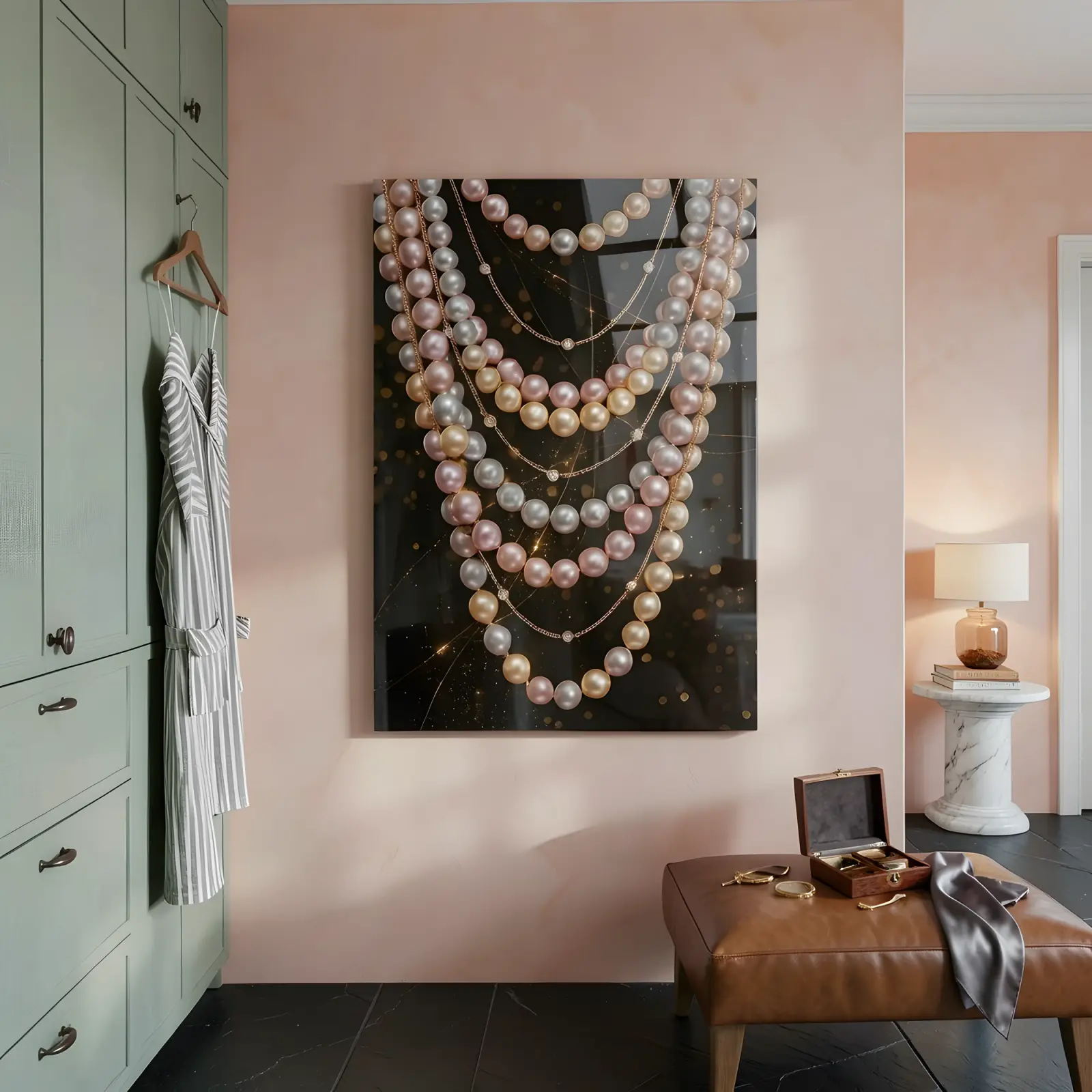 Pearl Strand Glass Wall Art Luxury Jewelry Tempered Glass Print — 4