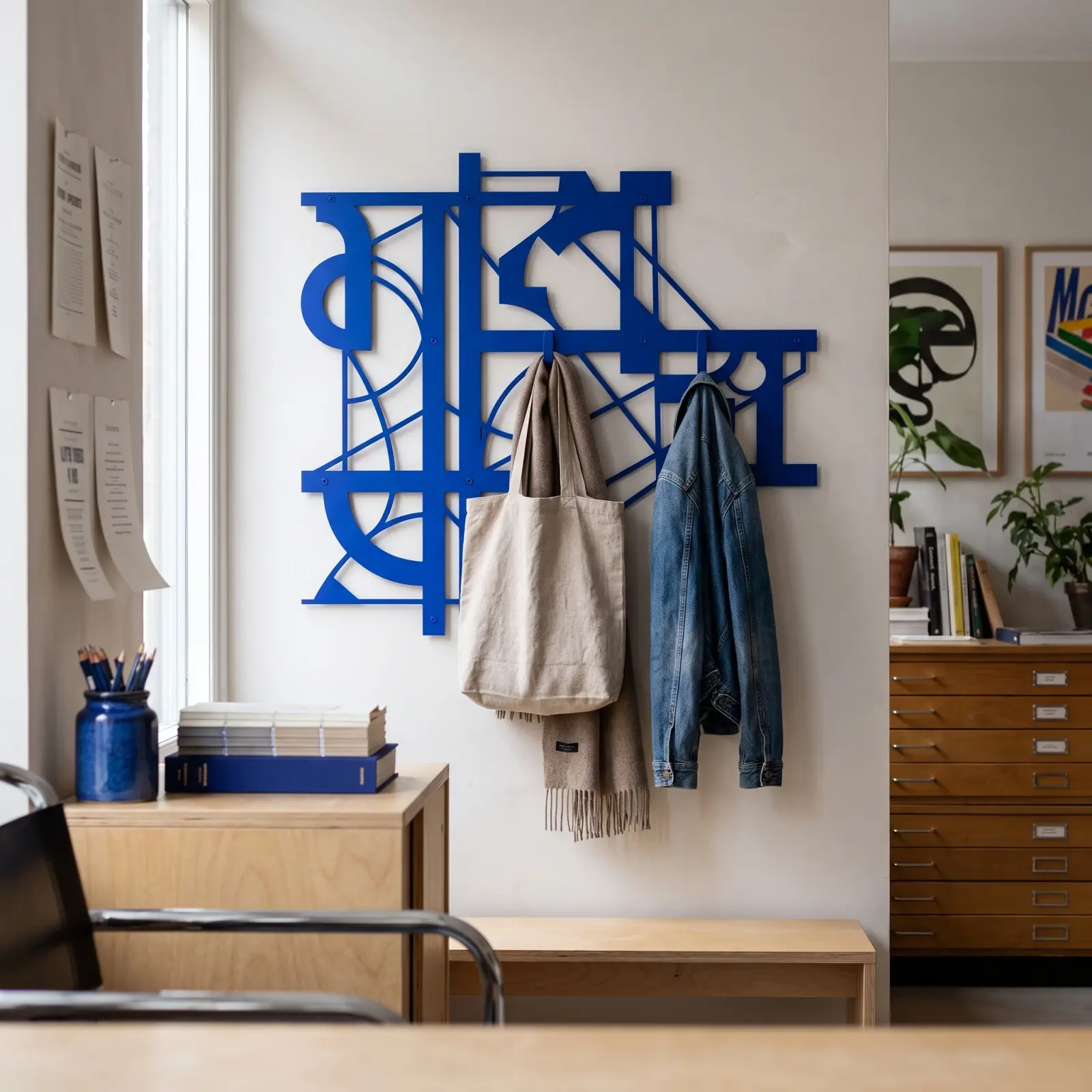 Bauhaus Metal Coat Rack Wall Art – Type Grid, Entryway and Hallway Decor — 3