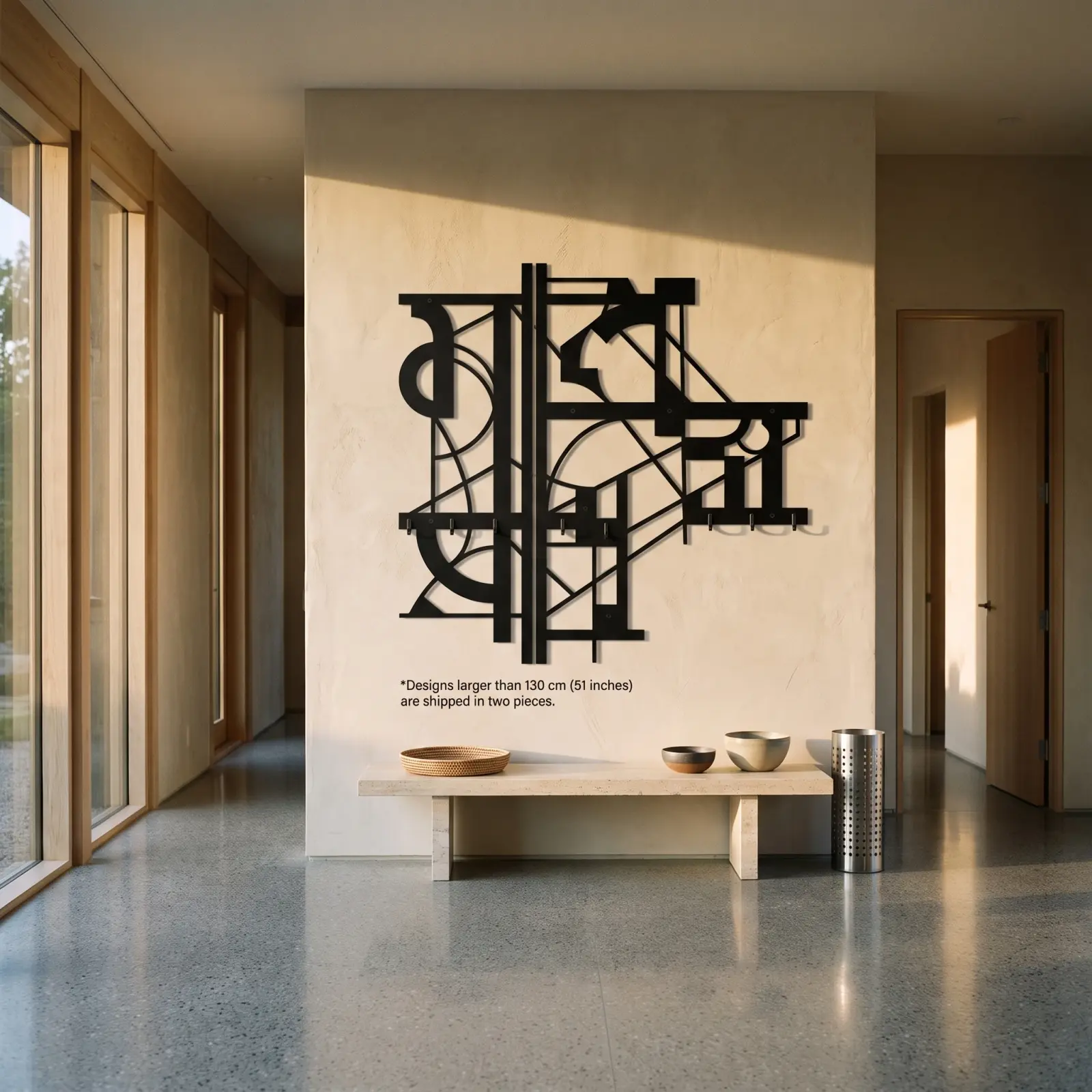 Bauhaus Metal Coat Rack Wall Art – Type Grid, Entryway and Hallway Decor — 6