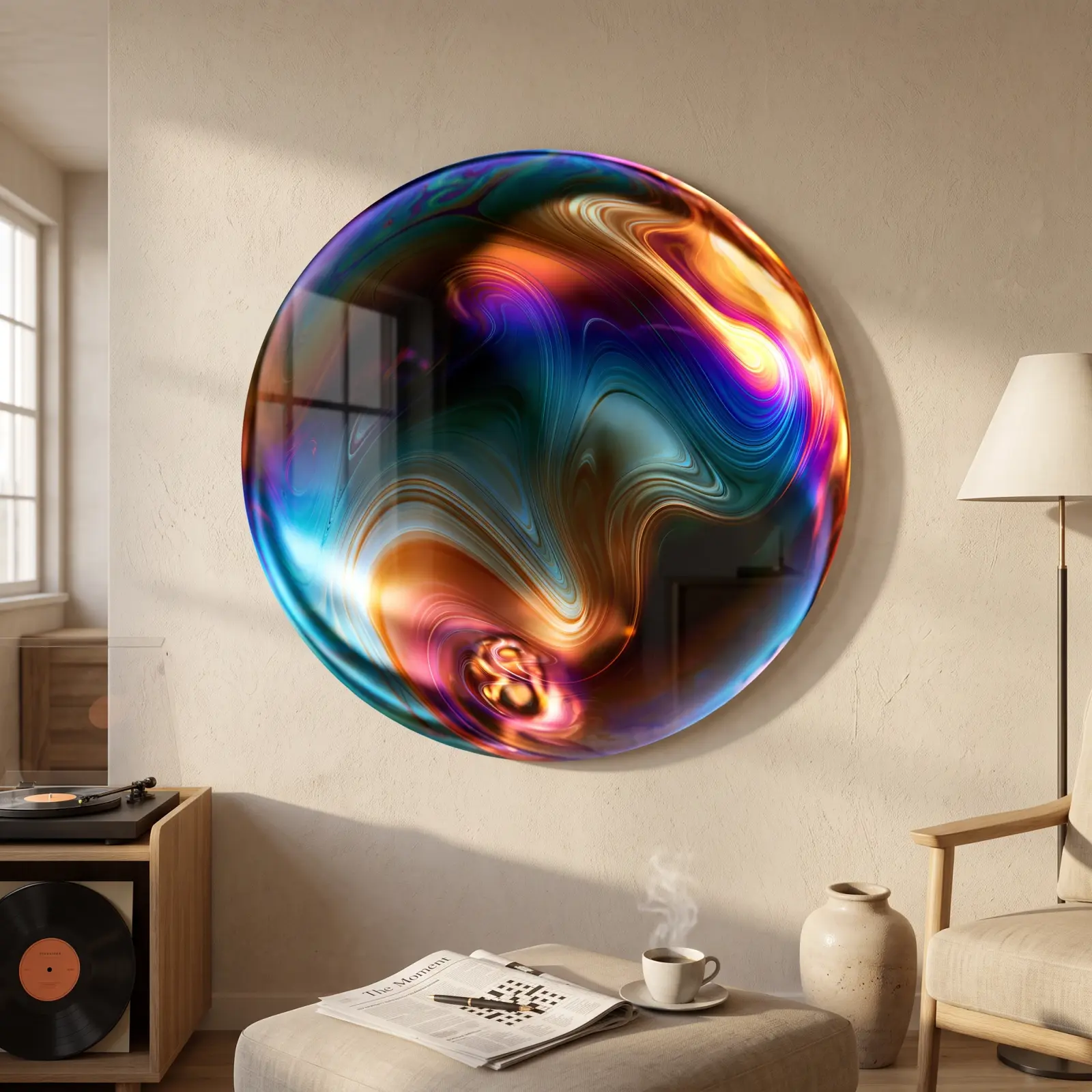 Round Abstract Swirl Glass Wall Art Fluid Marble Circle | Glass Wall Decor