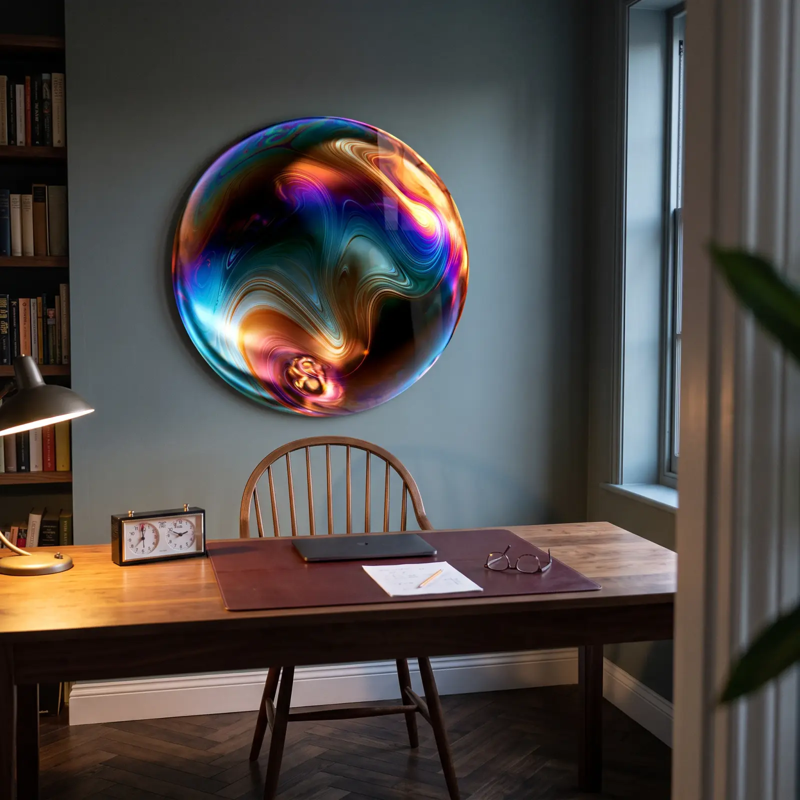 Round Abstract Swirl Glass Wall Art Fluid Marble Circle | Glass Wall Decor — 2