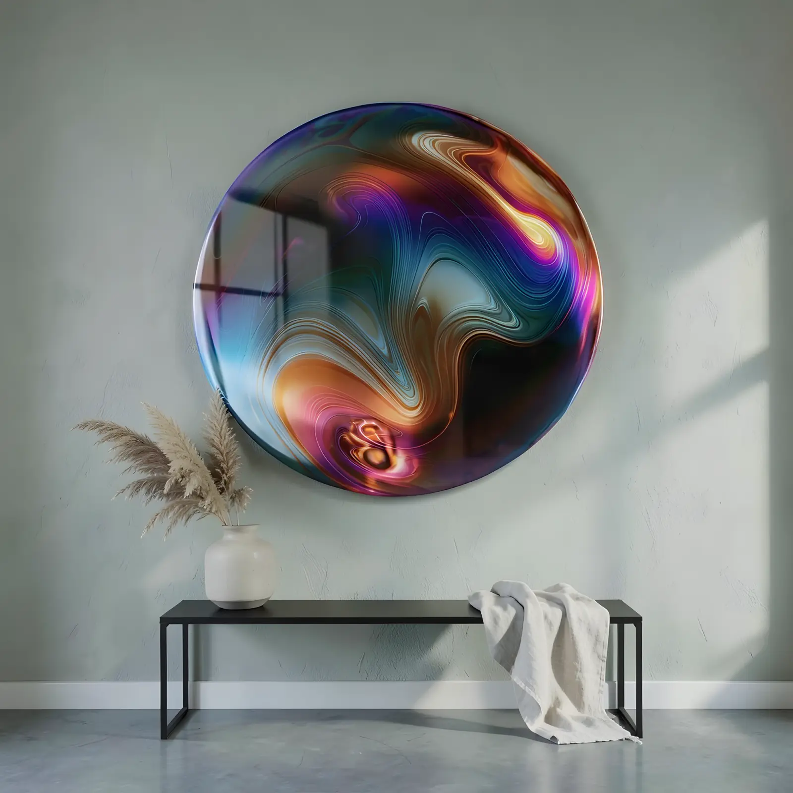 Round Abstract Swirl Glass Wall Art Fluid Marble Circle | Glass Wall Decor — 4