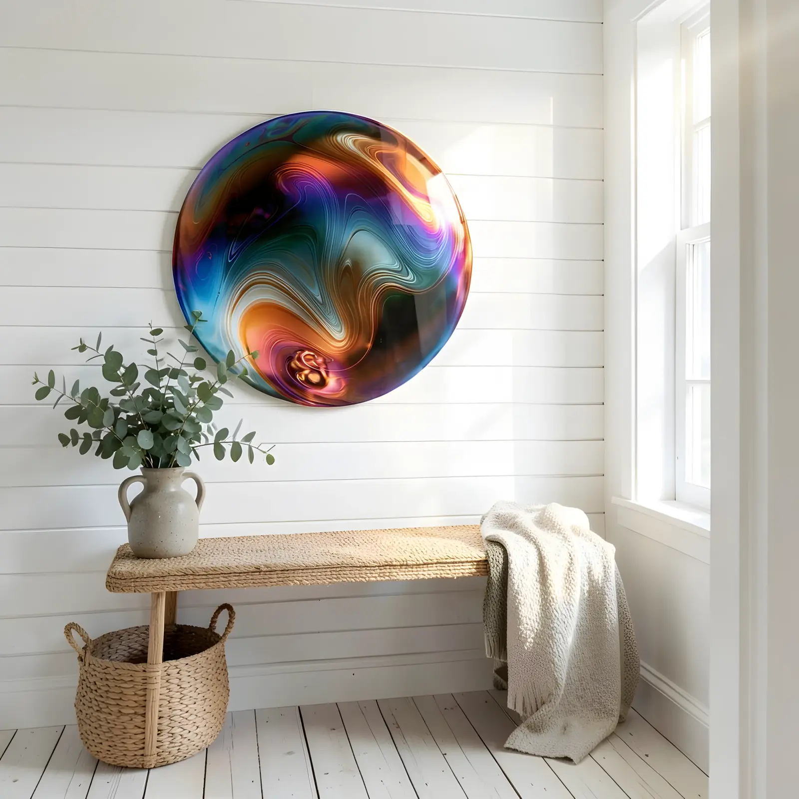 Round Abstract Swirl Glass Wall Art Fluid Marble Circle | Glass Wall Decor — 6