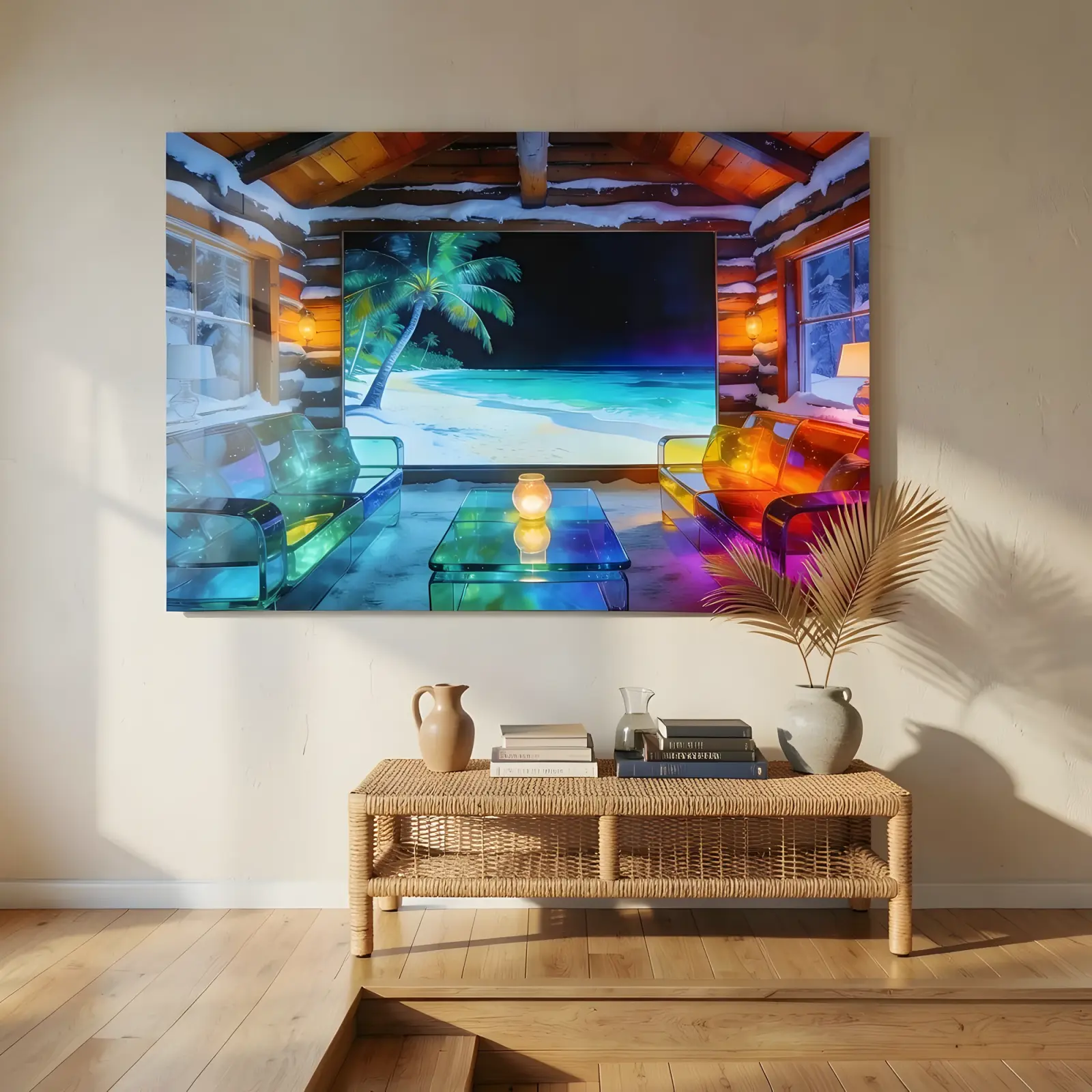 Tropical Beach Glass Wall Art Moonlit Palm Shoreline Tempered Glass Print — 4
