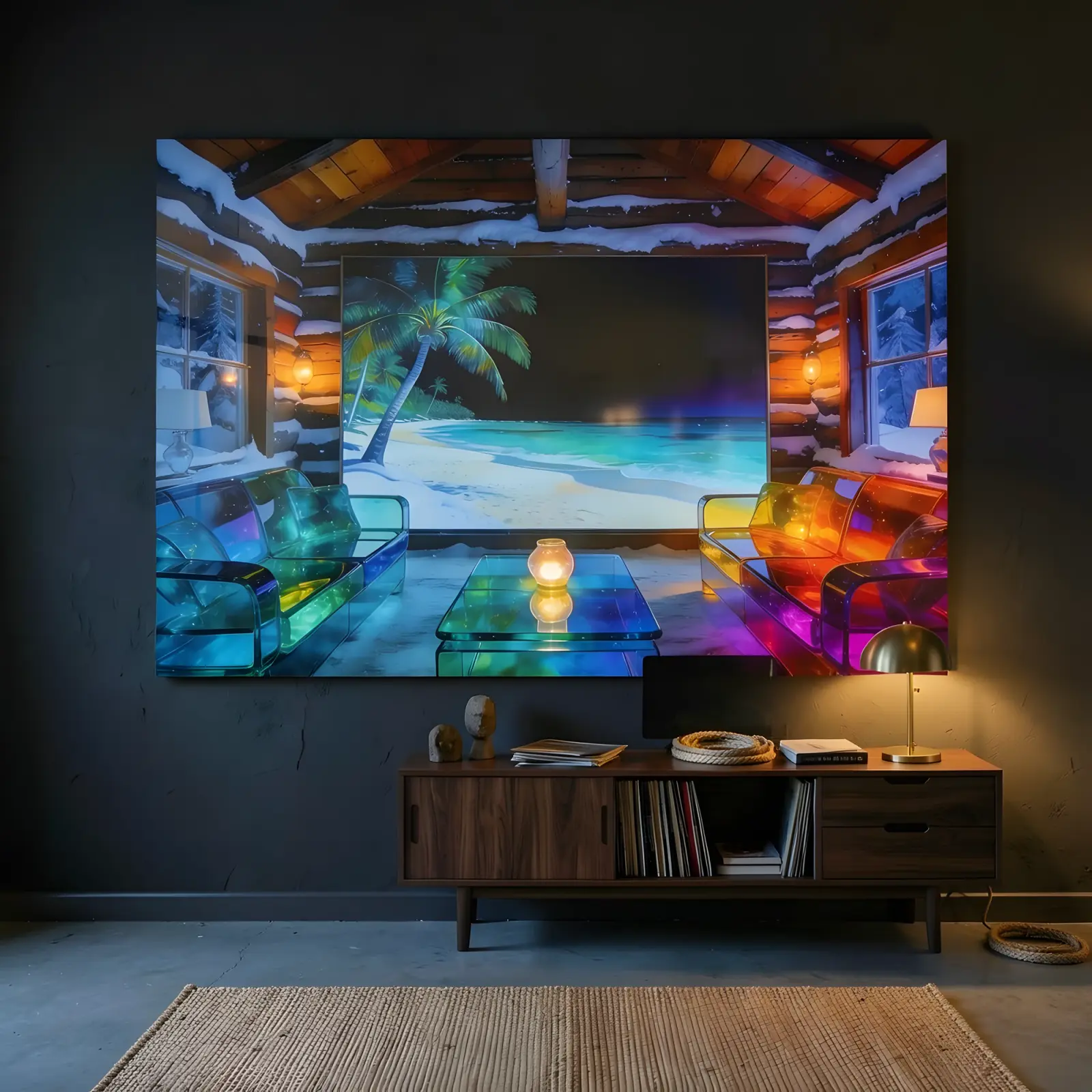 Tropical Beach Glass Wall Art Moonlit Palm Shoreline Tempered Glass Print — 5