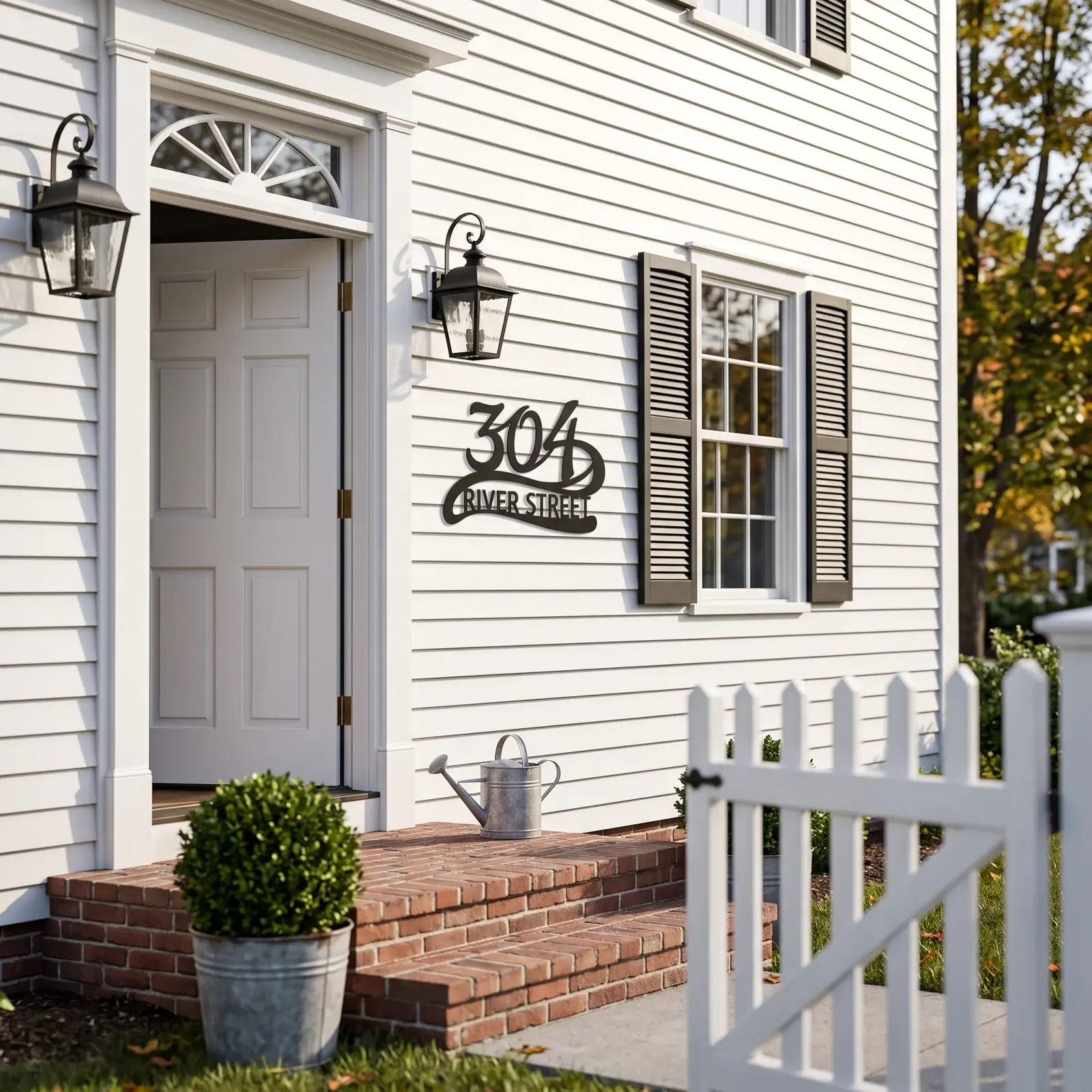 Personalized Address Metal Wall Art House Number Sign – River Script, Front Porch Decor — 2